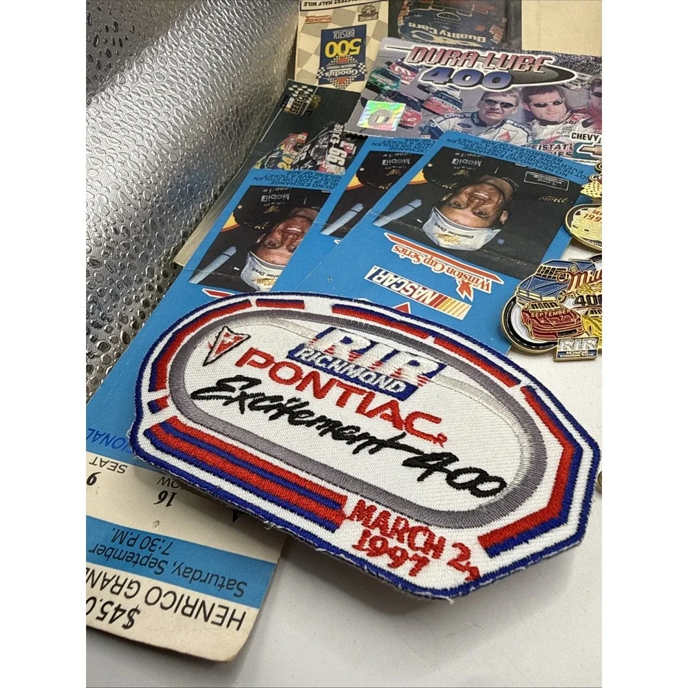Lot Of Nascar Lapel Pins, Tickets, Patches, Keychain, Vintage